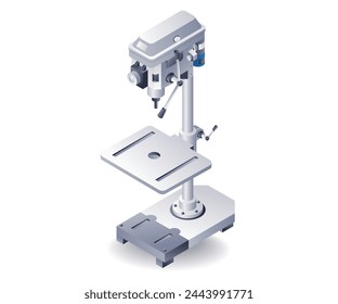 Manual drilling machine, flat isometric 3d illustration