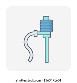 Manual drinking water bottle pump vector icon. Also called bottle hand press portable pump dispenser. Consist of press button control, hose pipe. Household for pouring water at home, kitchen, office.