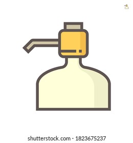Manual drinking water bottle pump vector icon. Also called bottle hand press portable pump dispenser. Consist of press button control, hose pipe. Household for home, kitchen and office. 64x64 pixel.