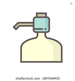 Manual drinking water bottle pump vector icon. Also called bottle hand press portable pump dispenser. Consist of press button control, hose pipe. Household for home, kitchen and office. 64x64 pixel.
