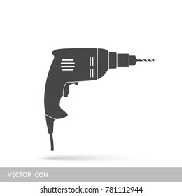 Manual Electric Drill. Vector Icon In The Style Of Flat Design.