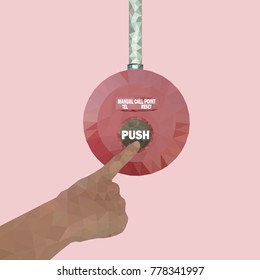 Manual fire alarms with hand polygon, a red manual call point for fire alarm, vector fire alarm.