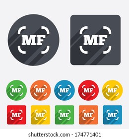 Manual focus photo camera sign icon. MF Settings symbol. Circles and rounded squares 12 buttons. Vector