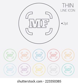 Manual focus photo camera sign icon. MF Settings symbol. Thin line circle web icons with outline. Vector
