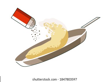 Manual food preparation instruction in roasting pan on white