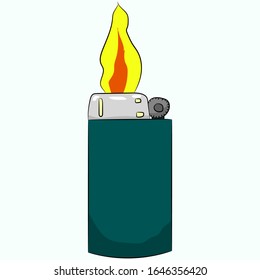 Manual, gas lighter with a burning flame, vector illustration.