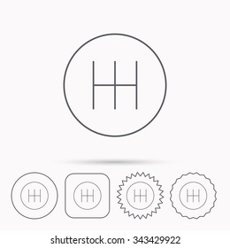 Manual gearbox icon. Car transmission sign. Linear circle, square and star buttons with icons.