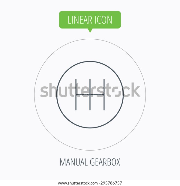 Manual gearbox icon. Car transmission sign. Linear\
outline circle button.\
Vector