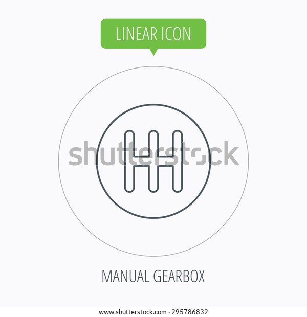 Manual gearbox icon. Car transmission sign. Linear\
outline circle button.\
Vector