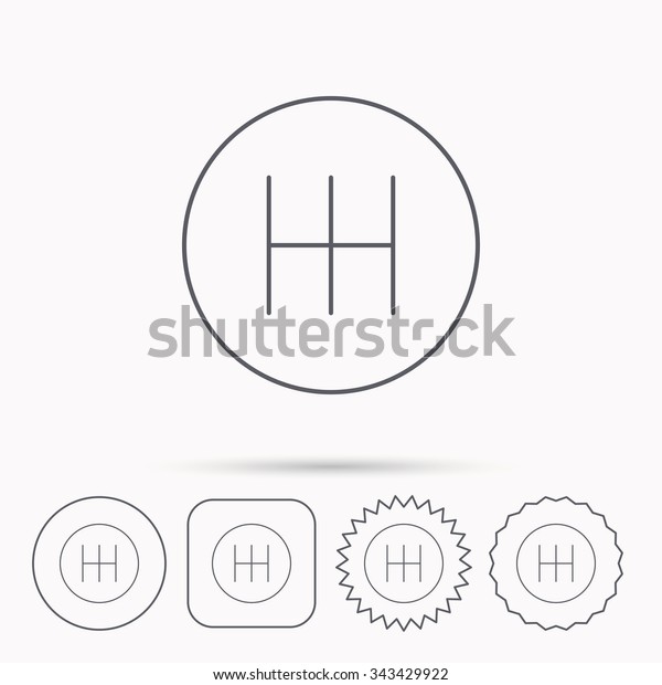 Manual gearbox icon. Car transmission\
sign. Linear circle, square and star buttons with\
icons.