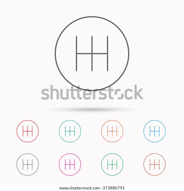 Manual gearbox icon. Car transmission sign.\
Linear icons on white\
background.