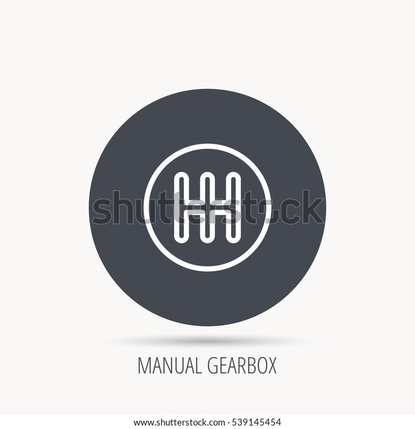 Manual gearbox icon. Car transmission sign.\
Round web button with flat icon.\
Vector