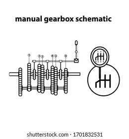 Manual Gearbox Schematic. Vector Illustration. Icon.