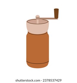 Manual hand coffee grinder flat vector illustration. 