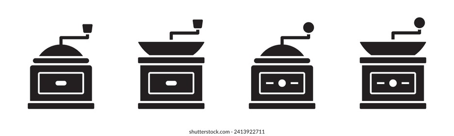 Manual hand coffee grinder set icon, vector illustration