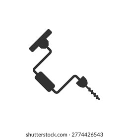 Manual hand drill icon. Hand tool and drilling process. Monochrome black and white symbol