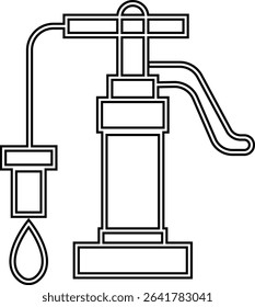 Manual Hand Pressure Pump Silhouette Icon, Water pump icons, Irrigation Vector Line art - Simple Thin Line Premium Quality Design Monochrome Elements, The pumping station where water is pumped