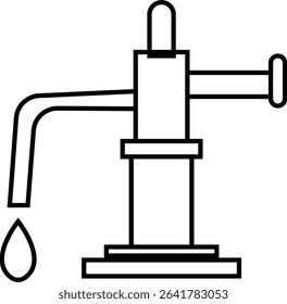 Manual Hand Pressure Pump Silhouette Icon, Water pump icons, Irrigation Vector Line art - Simple Thin Line Premium Quality Design Monochrome Elements, The pumping station where water is pumped