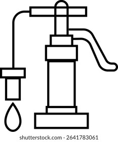 Manual Hand Pressure Pump Silhouette Icon, Water pump icons, Irrigation Vector Line art - Simple Thin Line Premium Quality Design Monochrome Elements, The pumping station where water is pumped