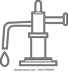 Manual Hand Pressure Pump Silhouette Icon, Water pump icons, Irrigation Vector Line art - Simple Thin Line Premium Quality Design Monochrome Elements, The pumping station where water is pumped