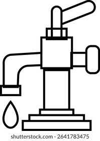 Manual Hand Pressure Pump Silhouette Icon, Water pump icons, Irrigation Vector Line art - Simple Thin Line Premium Quality Design Monochrome Elements, The pumping station where water is pumped