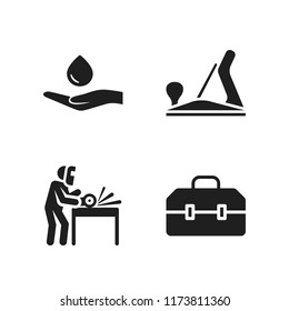 manual icon. 4 manual vector icons set. responsible use of water, grinder and wood plane icons for web and design about manual theme