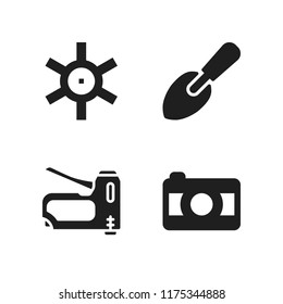 manual icon. 4 manual vector icons set. old camera, staple gun and trowel icons for web and design about manual theme