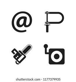 manual icon. 4 manual vector icons set. chainsaw, old camera and fretsaw icons for web and design about manual theme