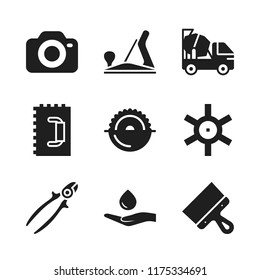 manual icon. 9 manual vector icons set. helm, concrete mixer and trowel icons for web and design about manual theme