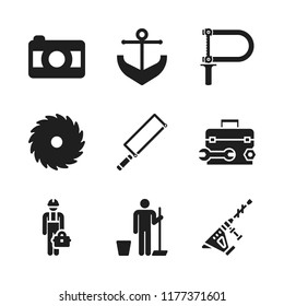 manual icon. 9 manual vector icons set. work tools, circular saw and toolbox icons for web and design about manual theme