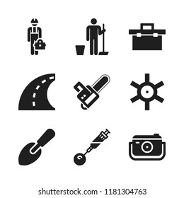 manual icon. 9 manual vector icons set. chainsaw, toolbox and trowel icons for web and design about manual theme