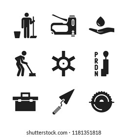 manual icon. 9 manual vector icons set. tool box, circular saw and trowel icons for web and design about manual theme