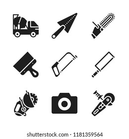 manual icon. 9 manual vector icons set. trowel, fretsaw and concrete mixer icons for web and design about manual theme