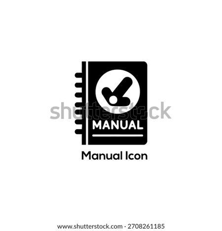 Manual Icon with Ring-Bound Book, Checkmark, and "MANUAL" Text, Representing Instructions, Guidebook, User Guide, and Information Support