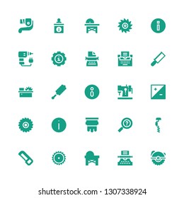 manual icon set. Collection of 25 filled manual icons included Saw, Typewriter, Drill, Information, Silkscreen, Exposure, Sewing machine, Information sign, Duster, Info, Lever