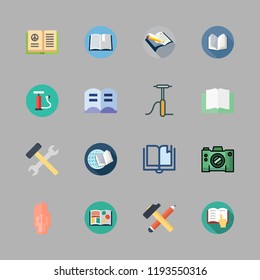 manual icon set. vector set about air pump, tools, camera and wired gloves icons set.