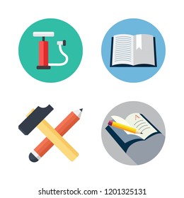 manual icon set. vector set about open book, tools and air pump icons set.