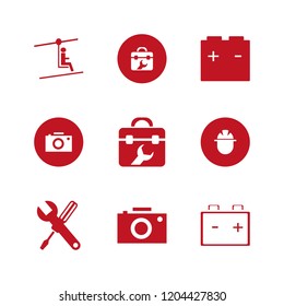 manual icon. manual vector icons set car battery, man on cable car, builder and wrench screwdriver