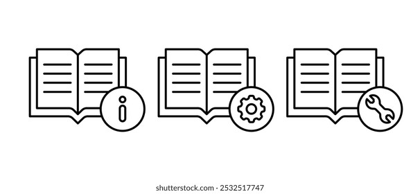Manual icon vector set. Gear instruction symbol