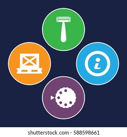 manual icons set. Set of 4 manual filled icons such as razor, cargo on palette, camera mode