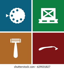 Manual icons set. set of 4 manual filled icons such as razor, cargo on palette