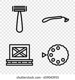 Manual icons set. set of 4 manual outline icons such as razor, cargo on palette