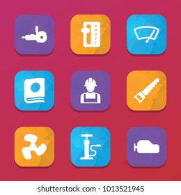 Manual icons. vector collection filled manual icons set.. includes symbols such as gearbox, auto transmission, fan, car pump, car wiper. use for web, mobile and ui design.