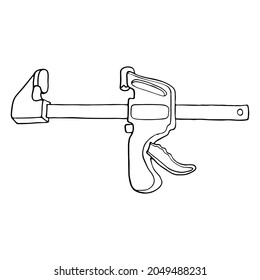 Manual industrial clamp for woodworking. Vector illustration isolated on white background. Ideal for prints, leaflets, posters.