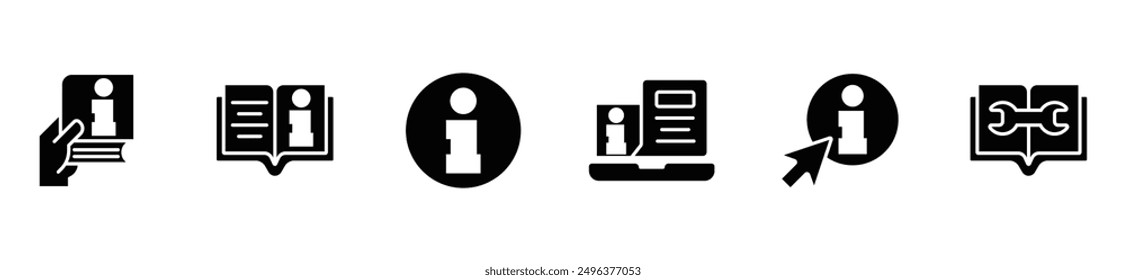 Manual instruction book icon set. User guide book icons. Containing information, guide, reference, help and support. Vector illustration