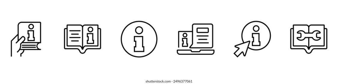 Manual instruction book icon set. User guide book icons. Containing information, guide, reference, help and support. Vector illustration