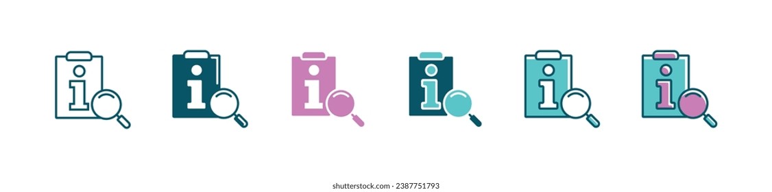 manual instruction icon with magnifier search and clipboard letter i vector business reference information panel policy, guidebook, faq, support, service, help, answer symbol illustration