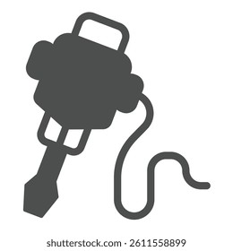 Manual jackhammer solid icon, making road concept. Vector graphics. Electric hammer instrument, construction sign on white background, glyph style icon for mobile or web design