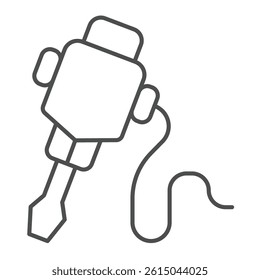 Manual jackhammer thin line icon, making road concept. Vector graphics. Electric hammer instrument, construction sign on white background, outline style icon for mobile or web design