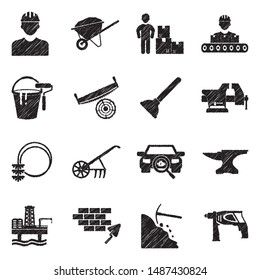 Manual Labor Icons. Black Scribble Design. Vector Illustration.